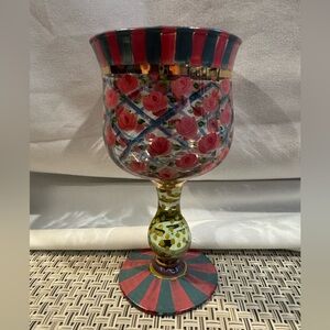 Vintage MacKenzie Childs Circus pattern Goblet- Rose Arbor Design